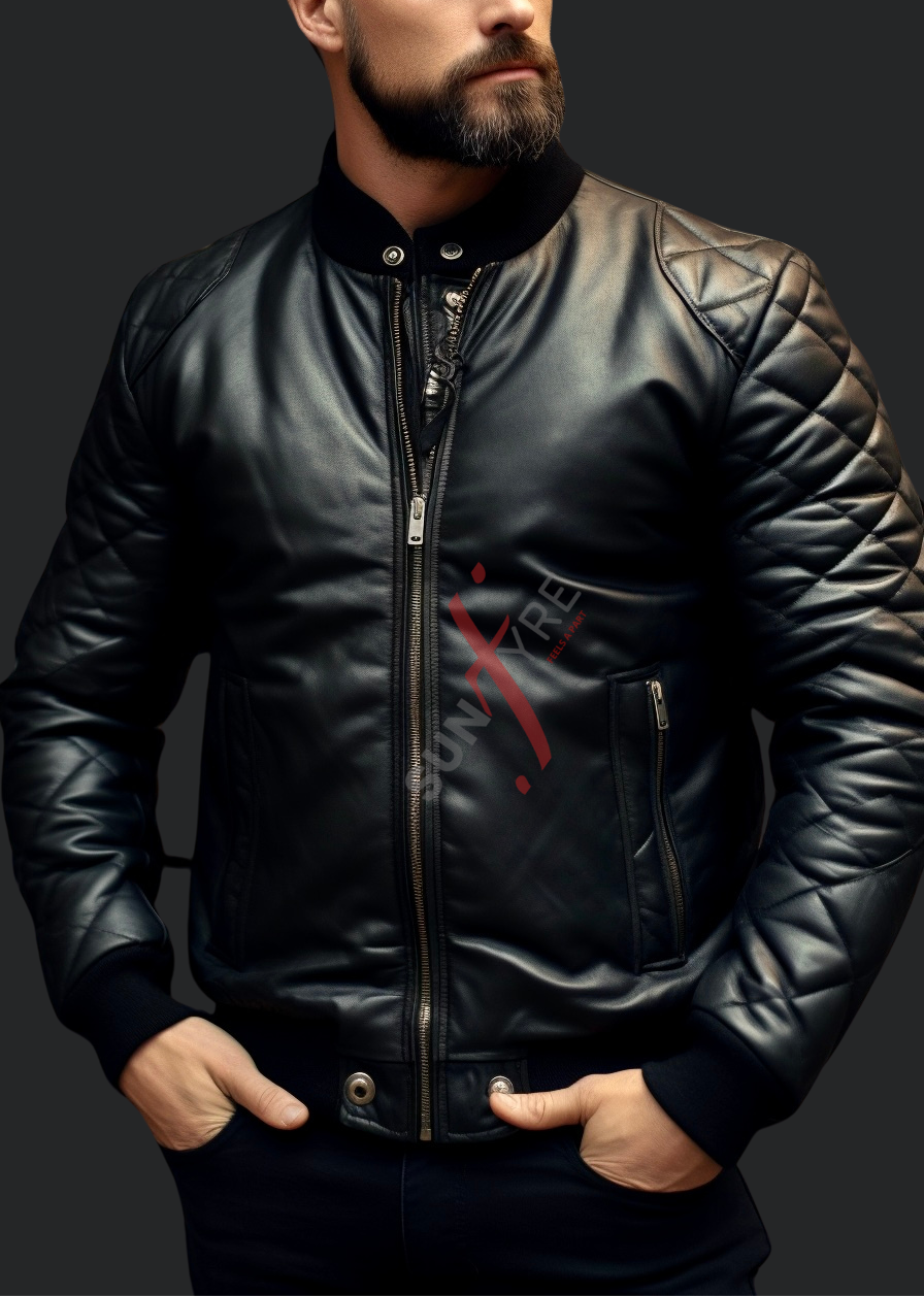 Real Sheepskin Black Bomber Leather Jacket 