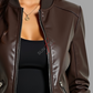 Brown Bomber Leather Jacket For Women 