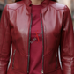 Women’s Slim Fit Cafe Racer Distressed Burgundy Leather Jacket 