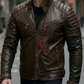 Rock Brown quilted Leather Jacket For Men (SF585)