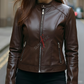 Brown Cafe Racer Leather Jacket For Women Sheepskin (SF312)