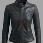 fe Racer Sheepskin Black Leather Jacket For Women