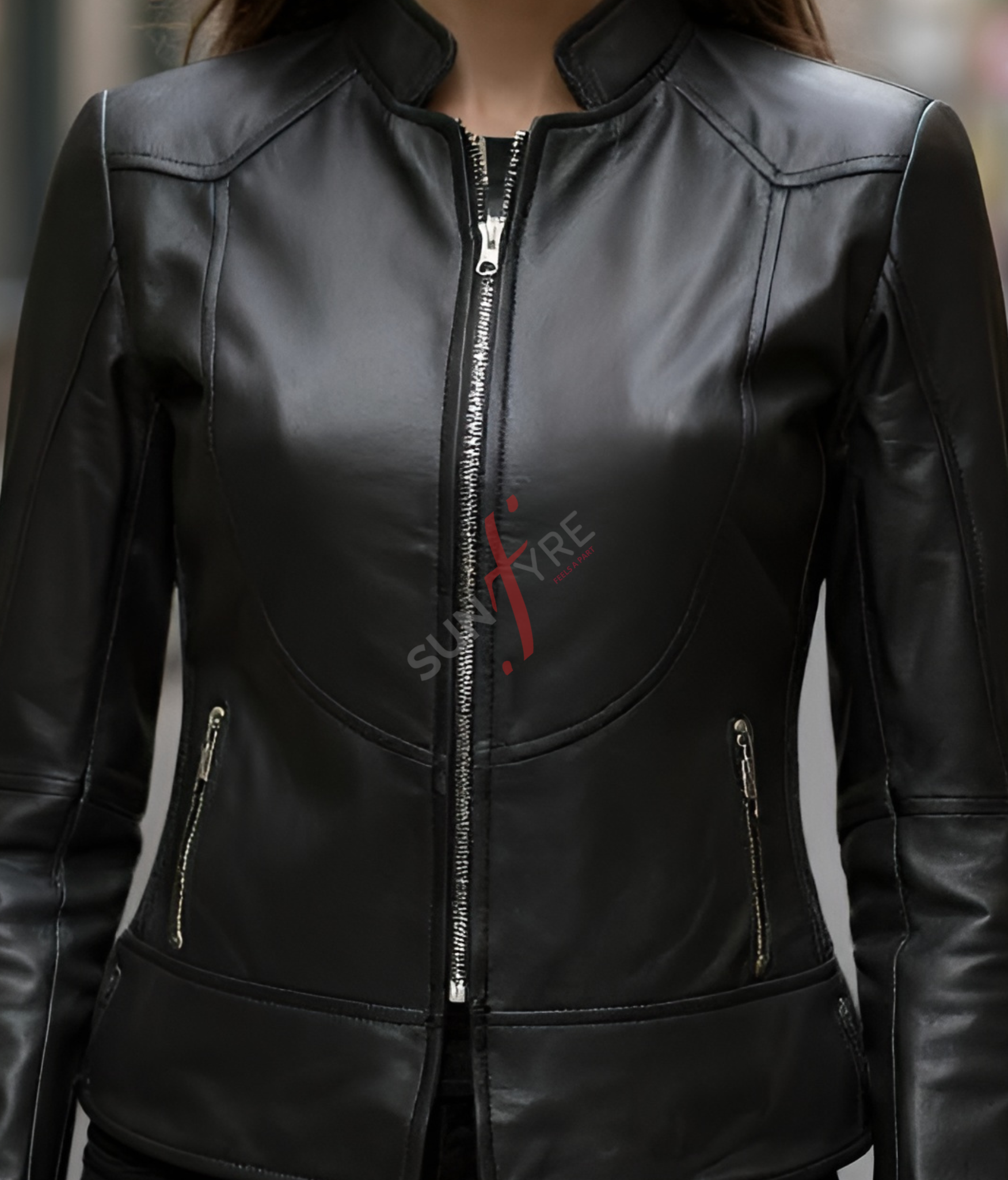 Women’s Slim Fit Cafe Racer Black Leather Jacket 
