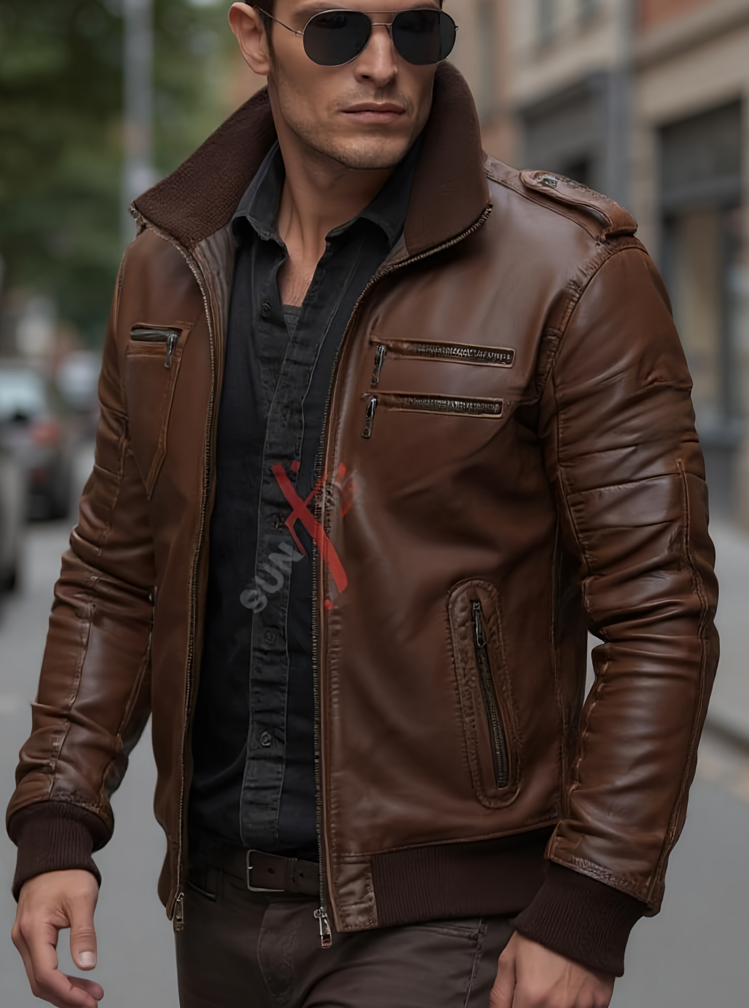 Chestnut Brown Bomber Leather Jacket For Men (SF524)