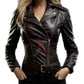 Motorcycle black leather jacket for women 