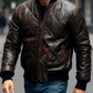 Quilted Dark Brown Bomber Leather Jacket For Men(SF617)