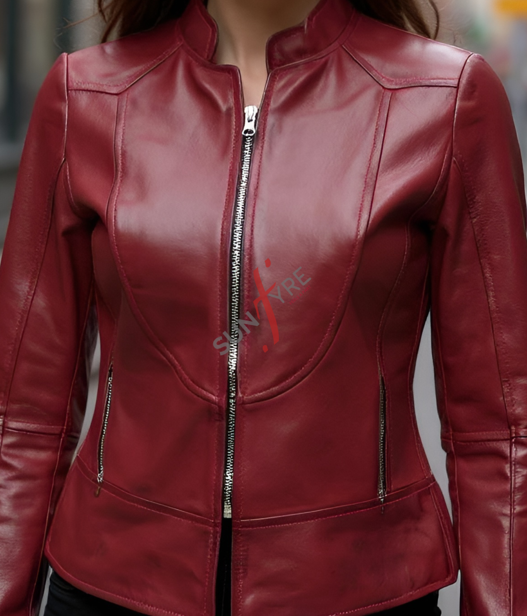 Women’s Racer Distressed Burgundy Leather Jacket 