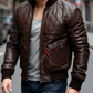 Quilted Brown Classic Bomber Leather Jacket For Men Real in Sheepskin (SF609)