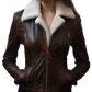 Real Sheepskin Brown Shearling Motorcycle Leather Jacket For Women