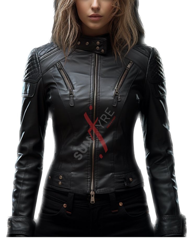 Black leather biker jacket for women 