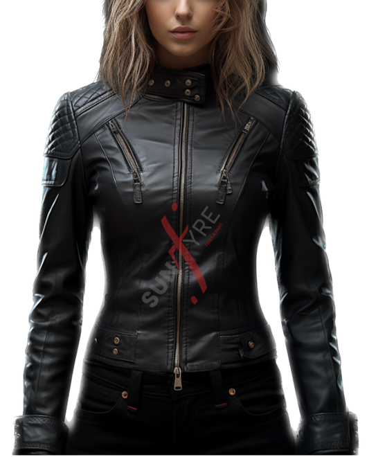 Black leather biker jacket for women 