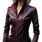 Real Sheepskin Burgundy Distressed Leather Jacket For Women