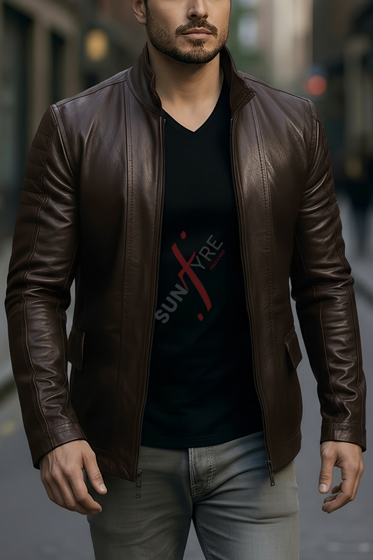 Brasca Dark Brown Leather Blazer Jacket For Men (SF546)