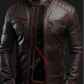 Brown quilted leather jacket 