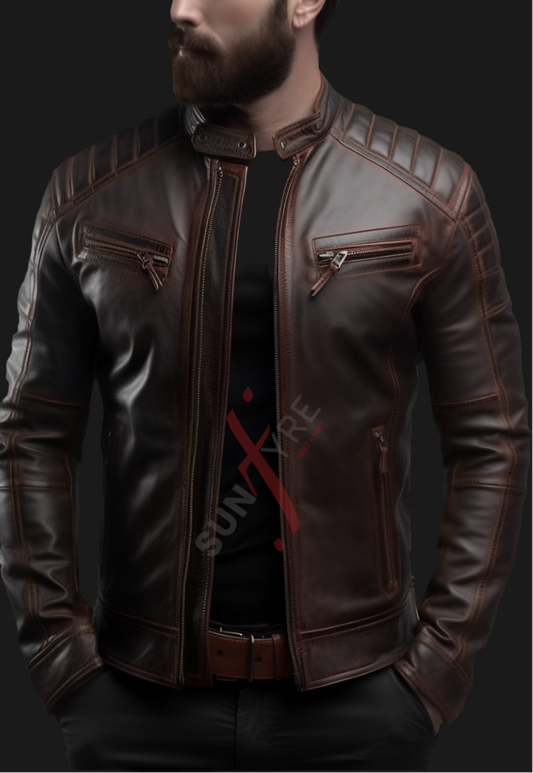 Brown quilted leather jacket 