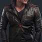 Brown two tone bomber leather jacket 