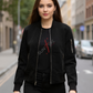Black Nubuk Bomber Leather Jacket For Women (SF331)