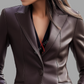 Brown Leather Blazer Coat For Women in Real Sheepskin 