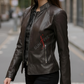 Chocolate Brown Racer Leather Jacket For Women Real Sheepskin 