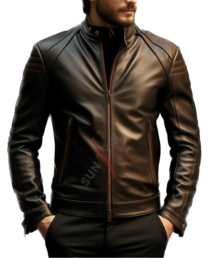 Real Sheepskin Brown Classic Biker Leather Jacket For Men