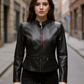 Biker Black Leather Jacket for Women in Real Sheepskin