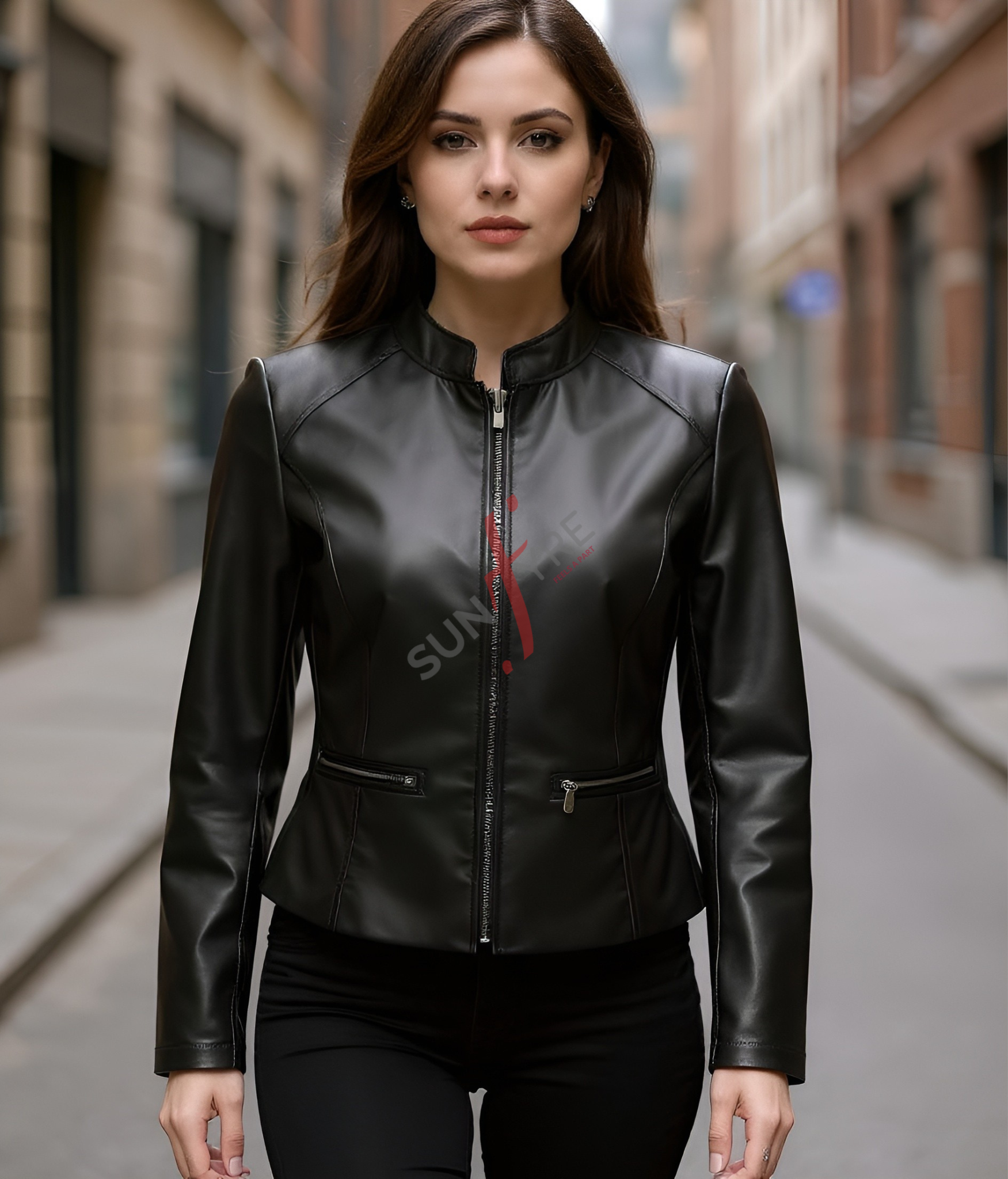 Biker Black Leather Jacket for Women in Real Sheepskin