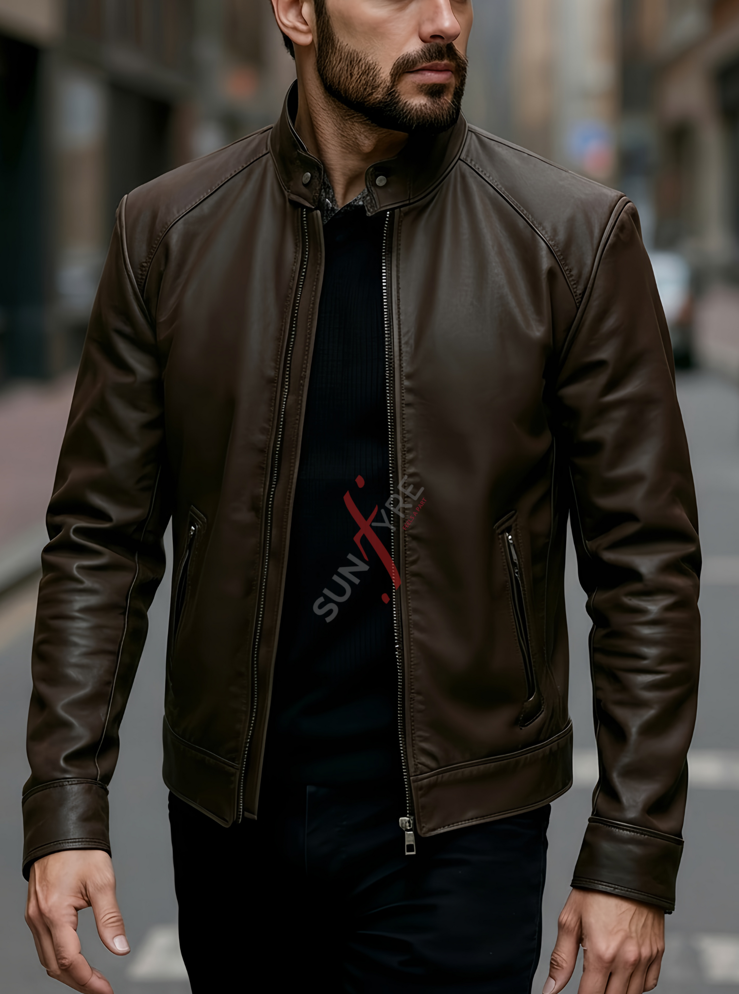 Brock Coffee Brown Racer Leather Jacket For Men (SF558)
