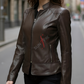 Chocolate Brown Racer Leather Jacket For Women
