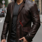 Distressed Brown Leather Blazer For Men Real Sheepskin (SF537)
