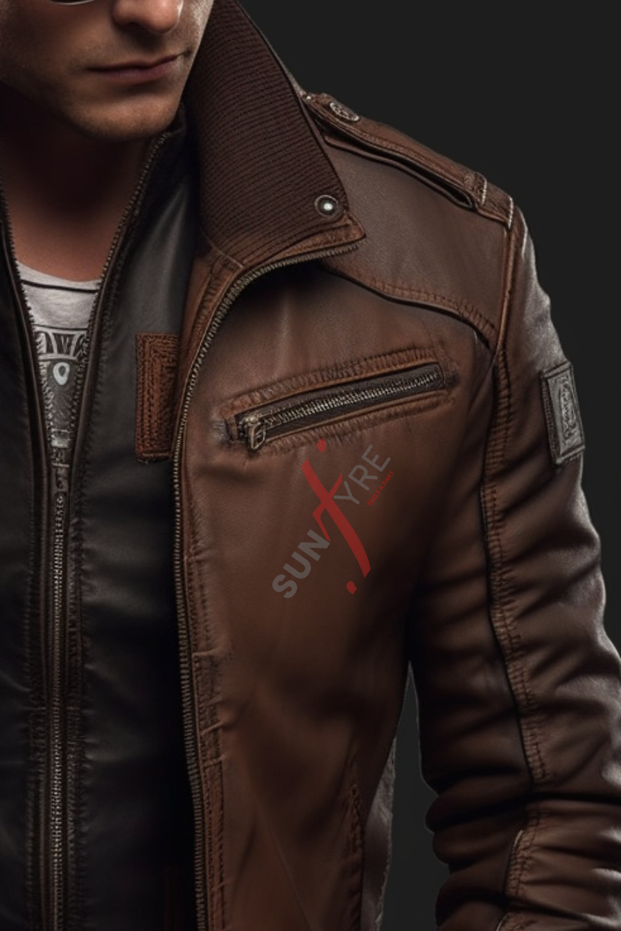  Brown Bomber Leather Jacket For Men