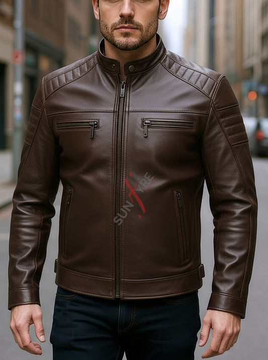 Austin Dark Brown Cafe Racer Leather Jacket For Men (SF142)