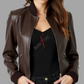 Brown Short Bomber Leather Jacket For Women (SF361)