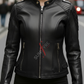 Alina Black Racer Leather Jacket For Women (SF112)
