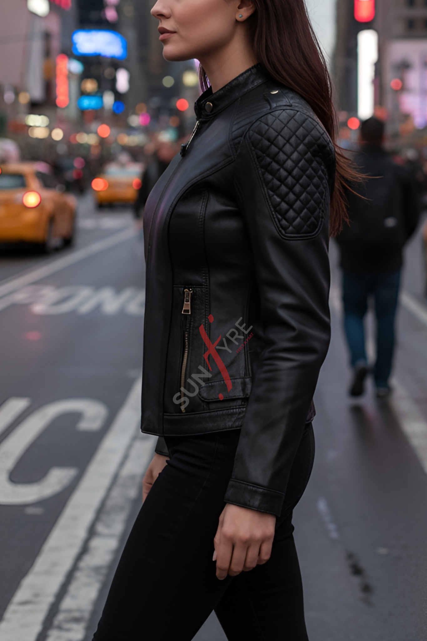 Alina Black Racer Leather Jacket For Women (SF112)