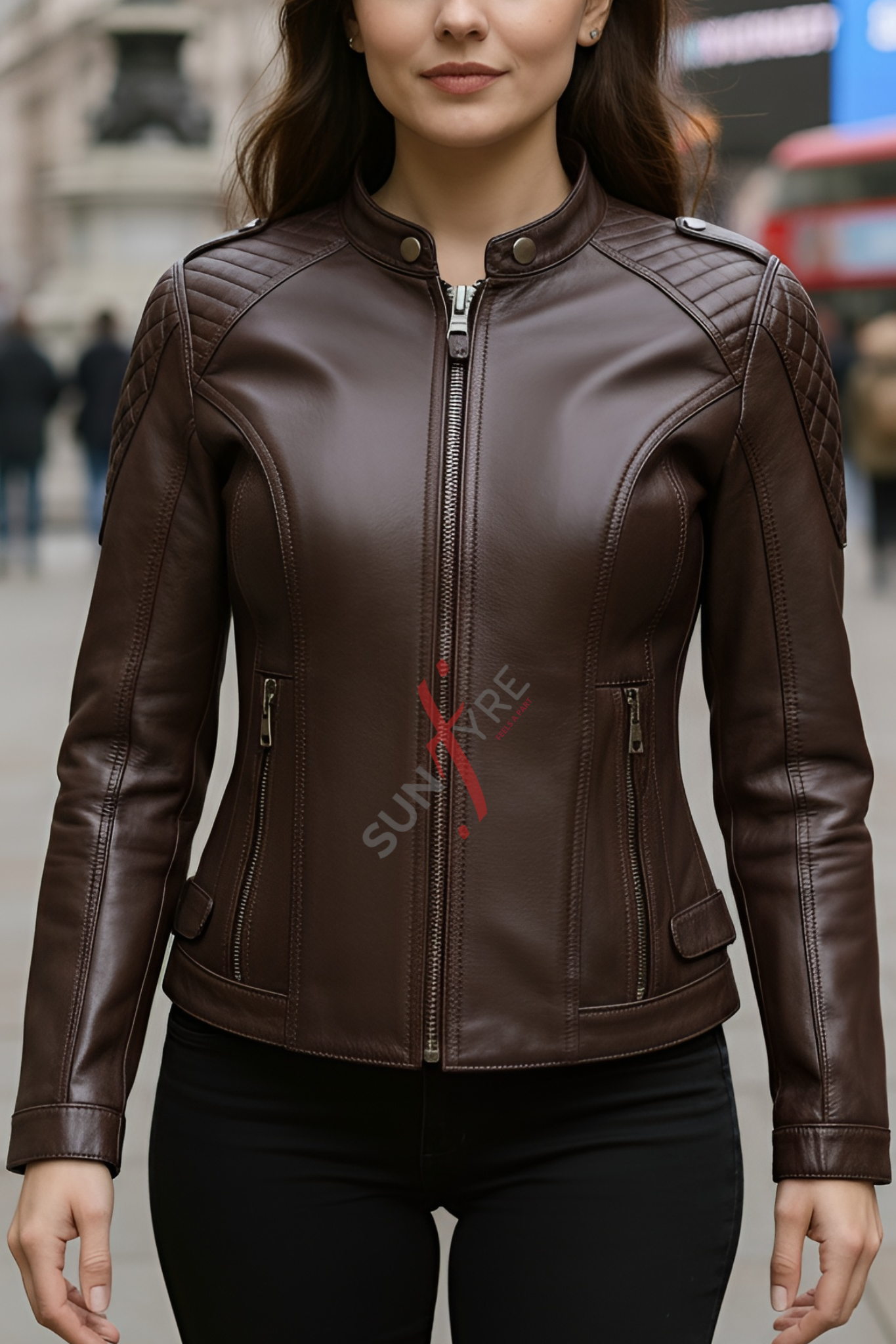 Alina Brown Racer Leather Jacket For Women (SF385)