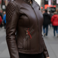 Alina Brown Racer Leather Jacket For Women (SF385)