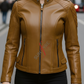 Anna Racer Cognac Leather Jacket For Women (SF099)