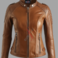 Real Lambskin Tan Cafe Racer Leather jacket 