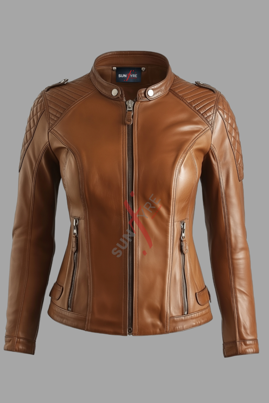 Real Lambskin Tan Cafe Racer Leather jacket 