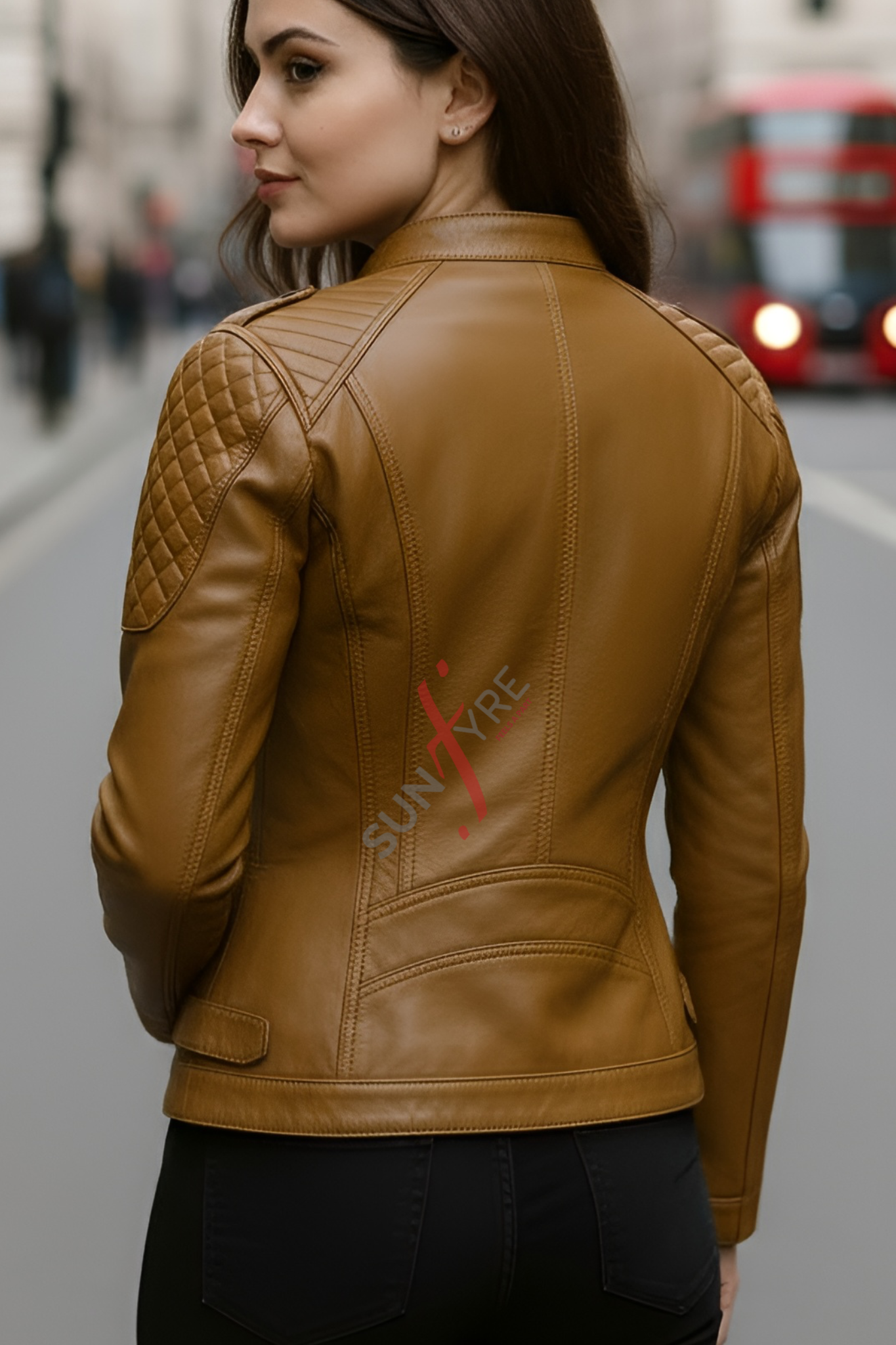Alina Racer Cognac Leather Jacket For Women (SF099)