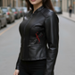 Anna Racer Black Leather Jacket For Women (SF386)