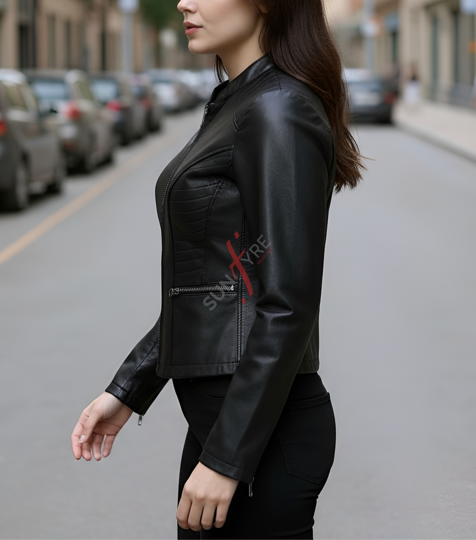 Anna Racer Black Leather Jacket For Women (SF386)