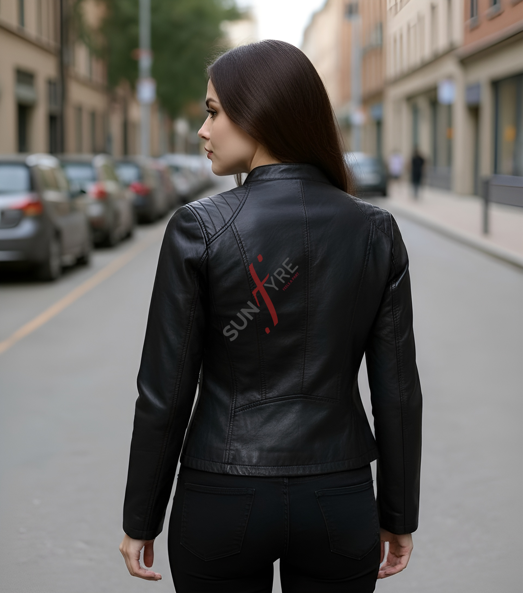 Anna Racer Black Leather Jacket For Women (SF386)