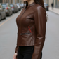 Anna Racer Brown Leather Jacket For Women (SF327)