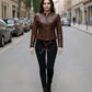 Anna Racer Brown Leather Jacket For Women (SF327)