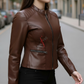 Anna Racer Brown Leather Jacket For Women (SF327)