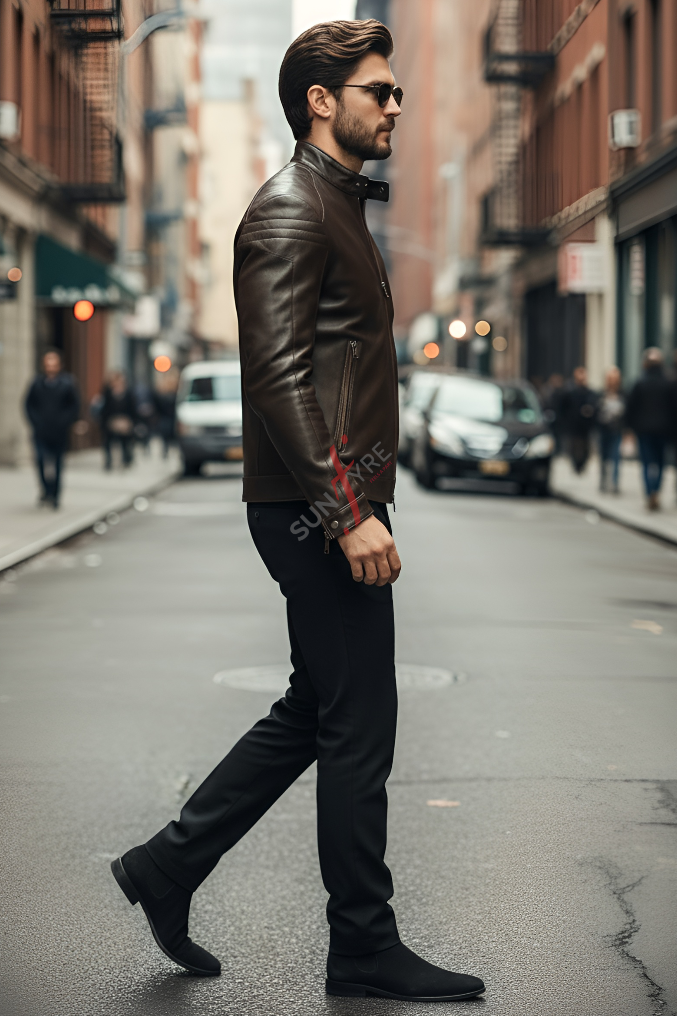 Aventis Brown Classic Biker Leather Jacket For Men (SF615)