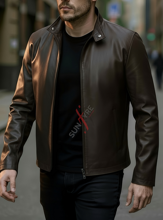 Leon Coffee Brown Racer Leather Jacket For Men (SF621)