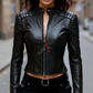 Short Black Slim Fit Leather Jacket For Women Real Sheepskin (SF350)