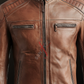  Cafe Racer Slim Fit Tan Biker Leather Jacket 